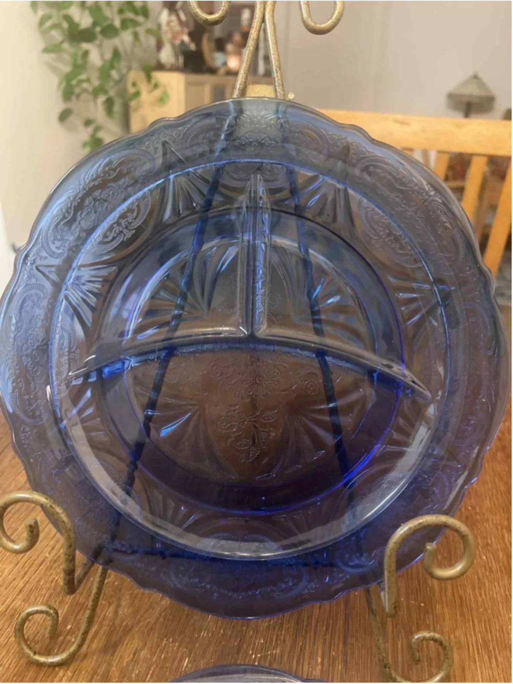 Hazel-Atlas Royal Lace Cobalt Blue Depression Glass Grill Plates Set X5 Vintage